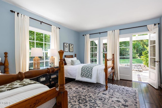741 Burleigh Dr, Pasadena, CA 91105 - bedroom featuring access to outside, multiple windows, and dark wood finished floors