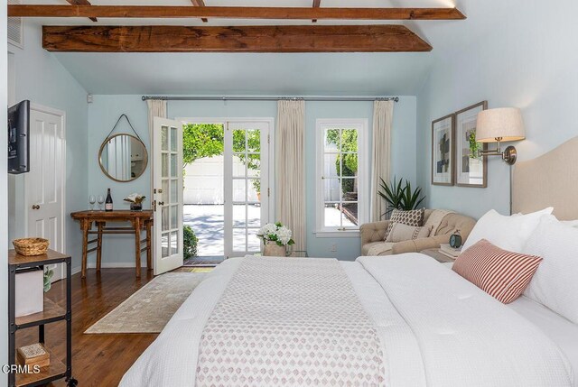 741 Burleigh Dr, Pasadena, CA 91105 - bedroom featuring dark wood-style flooring, french doors, access to outside, and baseboards