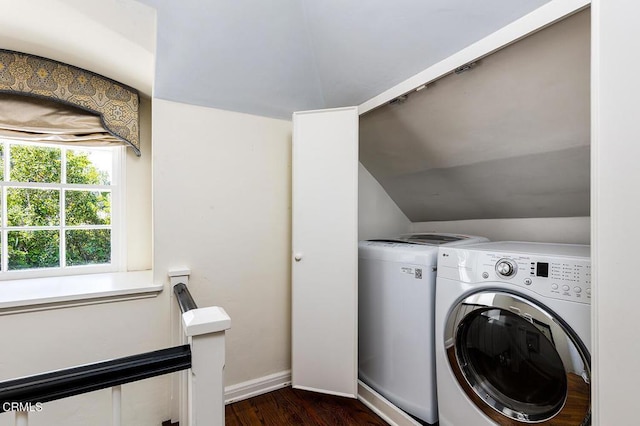741 Burleigh Dr, Pasadena, CA 91105 - clothes washing area with independent washer and dryer, dark wood-style floors, and baseboards