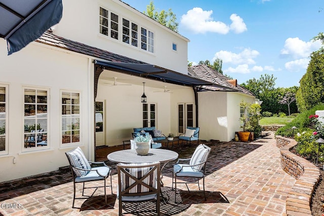 741 Burleigh Dr, Pasadena, CA 91105 - back of house featuring stucco siding, a patio, and a ceiling fan