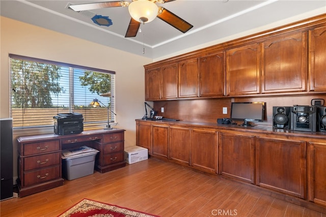 38792 Comanche Point Rd, Arvin, CA 93203 - office area with ceiling fan and wood finished floors