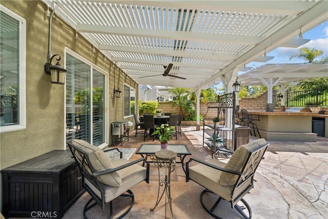 28456 Calex Dr, Valencia, CA 91354 - view of patio featuring a fenced backyard, a pergola, and outdoor dining space