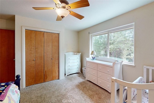 10647 Forbestown Rd, Challenge, CA 95925 - bedroom featuring a closet, light carpet, and a ceiling fan