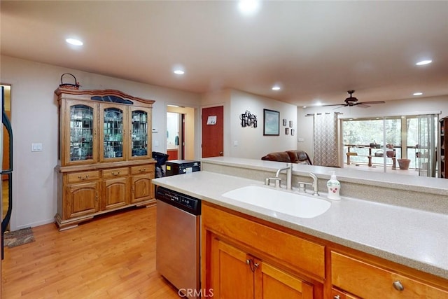 10647 Forbestown Rd, Challenge, CA 95925 - kitchen with dishwasher, a sink, light countertops, light wood-style flooring, and recessed lighting