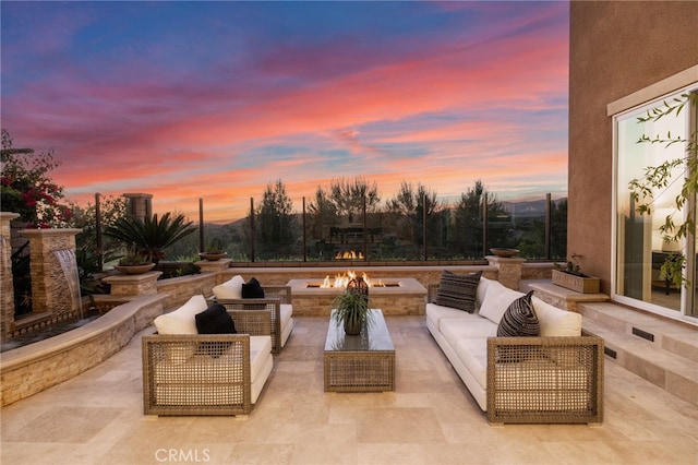 28 Dogwood, Lake Forest, CA 92630 - patio terrace at dusk with an outdoor living space with a fire pit