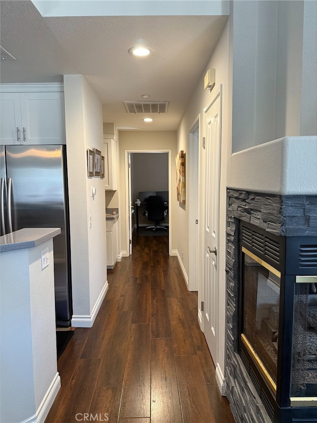 3329 E Metcalf Cir Unit B, Orange, CA 92869 - corridor featuring dark wood-type flooring, an office area, baseboards, and recessed lighting