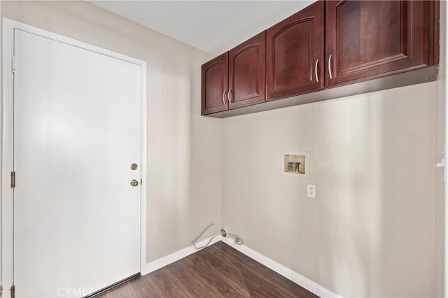823 N Kintyre Dr, Orange, CA 92869 - washroom featuring hookup for a washing machine, cabinet space, dark wood-style flooring, and baseboards