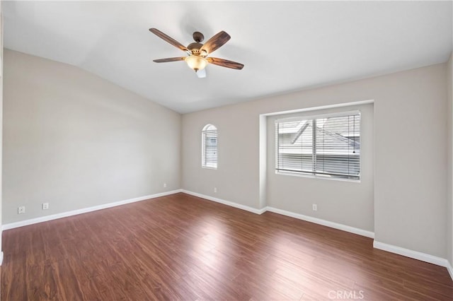 823 N Kintyre Dr, Orange, CA 92869 - spare room featuring a ceiling fan, wood finished floors, baseboards, and lofted ceiling
