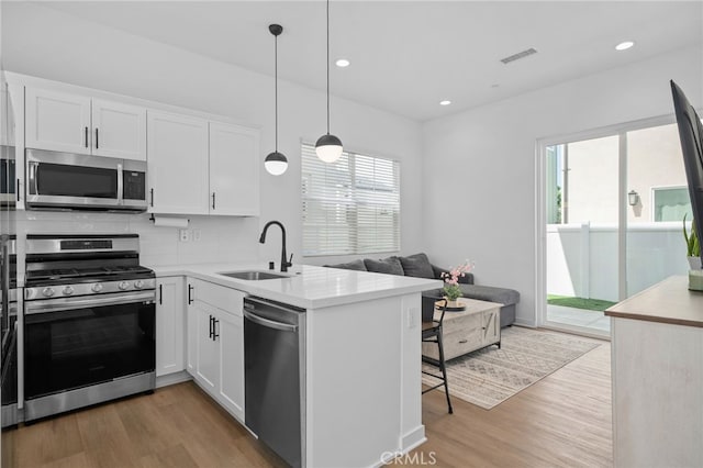4565 S Bryant Paseo Ln, Ontario, CA 91762 - kitchen featuring appliances with stainless steel finishes, a sink, light wood-style flooring, plenty of natural light, and recessed lighting
