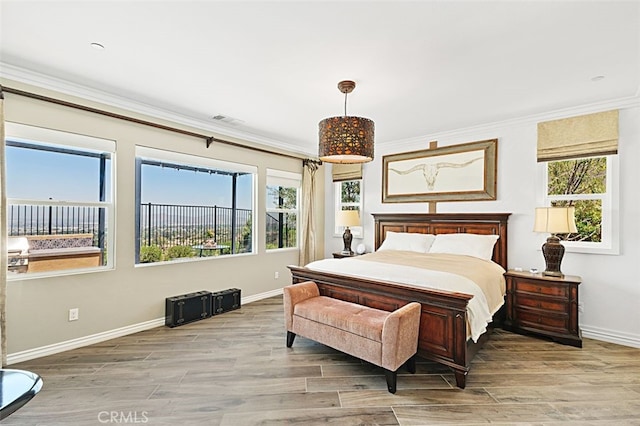 2521 Chad Zeller, Corona, CA 92882 - bedroom with baseboards, multiple windows, crown molding, and wood finished floors