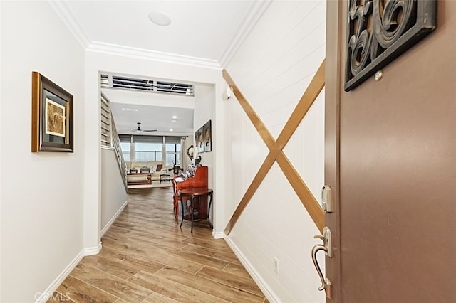 2521 Chad Zeller, Corona, CA 92882 - hall featuring ornamental molding, light wood-style flooring, and baseboards