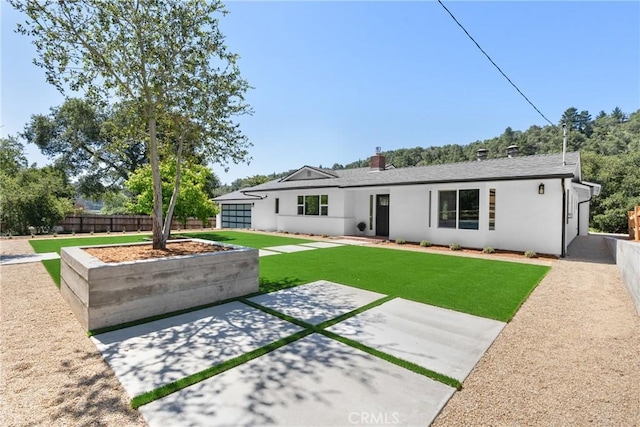 1804 Deer Canyon Rd, Arroyo Grande, CA 93420 - ranch-style house featuring a patio, stucco siding, a shingled roof, and a chimney