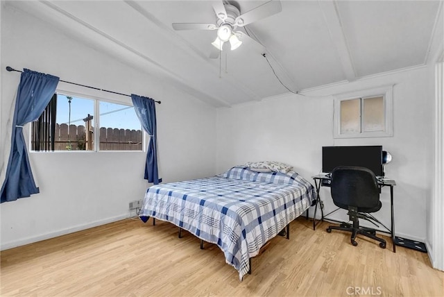 6109 N Traymore Ave, Azusa, CA 91702 - bedroom featuring lofted ceiling, light wood finished floors, baseboards, a ceiling fan, and a desk