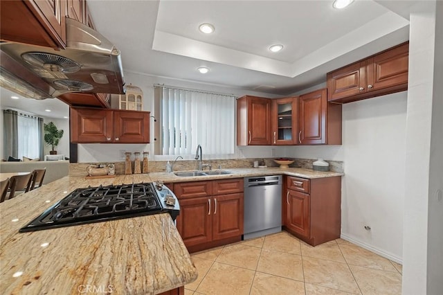 128 Fairview St Unit 1, Santa Ana, CA 92704 - kitchen featuring dishwasher, a sink, baseboards, brown cabinets, and recessed lighting