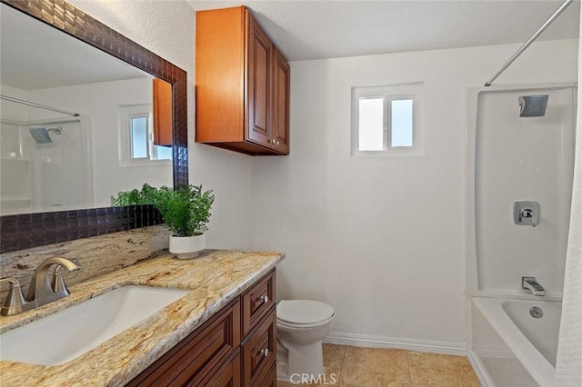 128 Fairview St Unit 1, Santa Ana, CA 92704 - full bath featuring tile patterned floors, toilet, baseboards, vanity, and tub / shower combination