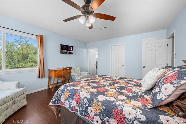 7525 Starlight Way, Julian, CA 92036 - bedroom with dark wood-type flooring, baseboards, and a ceiling fan