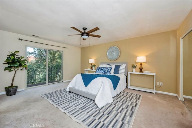 15632 Little Peak Rd, Hidden Valley Lake, CA 95467 - bedroom with carpet floors, baseboards, access to outside, and a ceiling fan