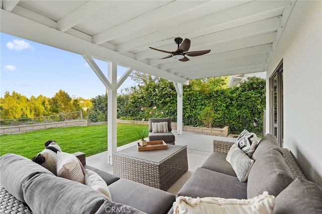 5932 Ellenview Ave, Woodland Hills, CA 91367 - view of patio / terrace with an outdoor hangout area and a ceiling fan