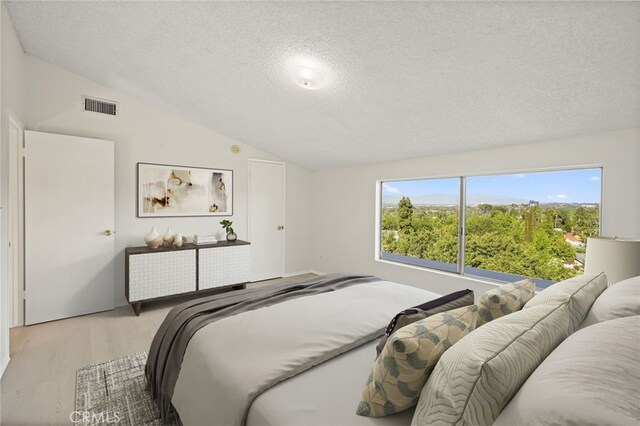 5932 Ellenview Ave, Woodland Hills, CA 91367 - bedroom with vaulted ceiling, a textured ceiling, and wood finished floors