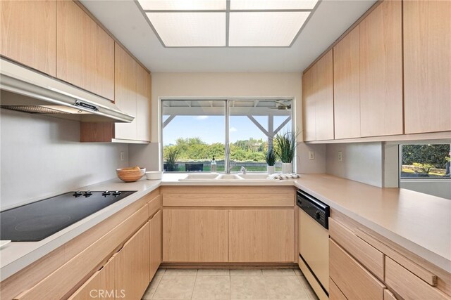 5932 Ellenview Ave, Woodland Hills, CA 91367 - kitchen with white dishwasher, light brown cabinetry, black electric stovetop, and light countertops