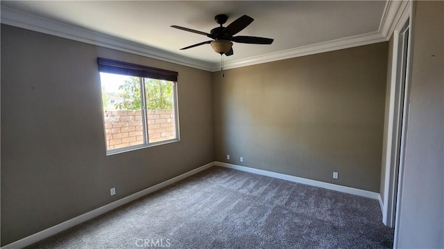 31820 Paseo Tarazona, San Juan Capistrano, CA 92675 - carpeted empty room featuring baseboards, ornamental molding, and a ceiling fan