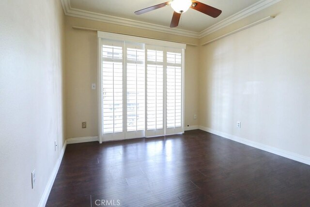 10260 Santa Rosa Ct, Rancho Cucamonga, CA 91730 - empty room with a ceiling fan, ornamental molding, and dark wood-style floors