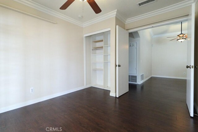 10260 Santa Rosa Ct, Rancho Cucamonga, CA 91730 - unfurnished bedroom featuring wood finished floors, ornamental molding, and ceiling fan