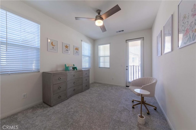 14991 Cavetto Ln, Fontana, CA 92336 - sitting room with a ceiling fan, carpet flooring, and baseboards