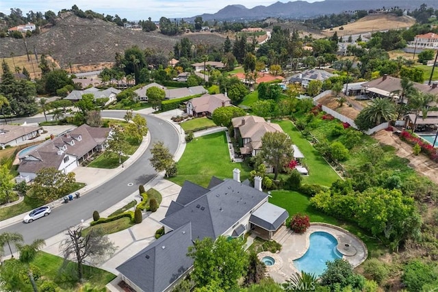 2484 Chauncy Pl, Riverside, CA 92506 - aerial view of residential area with a mountain backdrop and a pool area