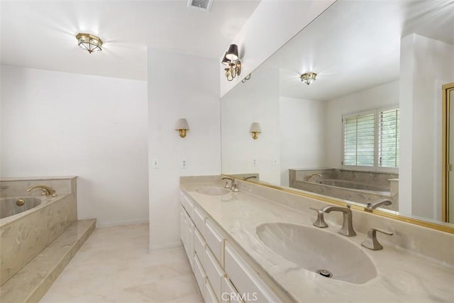 2484 Chauncy Pl, Riverside, CA 92506 - full bathroom featuring a bath, double vanity, and baseboards