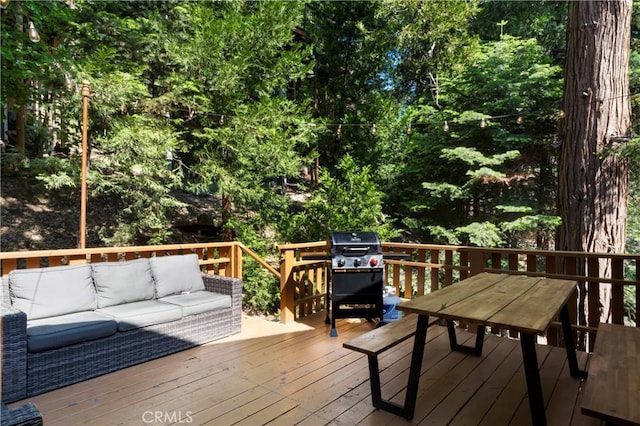 698 W Victoria Ct, Lake Arrowhead, CA 92352 - wooden terrace featuring outdoor lounge area and area for grilling