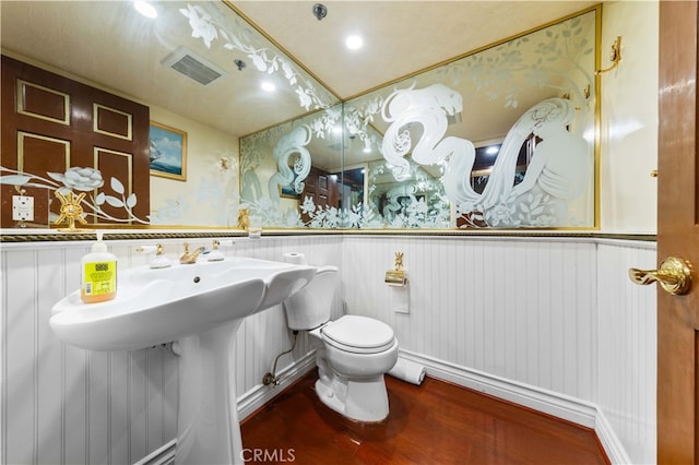 1782 Chota Rd, La Habra Heights, CA 90631 - bathroom featuring wood finished floors, toilet, and a wainscoted wall