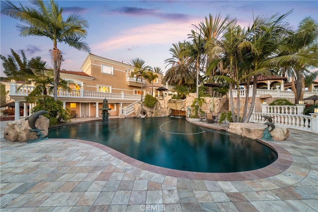 1782 Chota Rd, La Habra Heights, CA 90631 - outdoor pool with a patio area, stairway, and fence