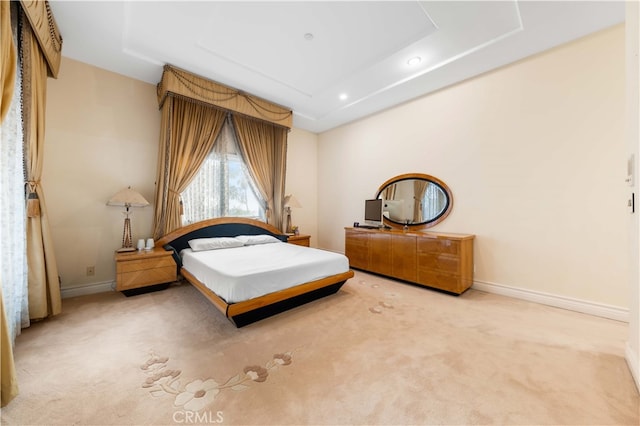1782 Chota Rd, La Habra Heights, CA 90631 - bedroom featuring carpet flooring, baseboards, recessed lighting, and a tray ceiling