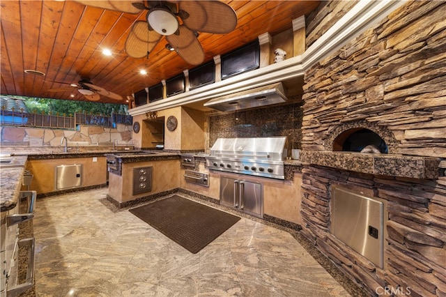 1782 Chota Rd, La Habra Heights, CA 90631 - view of patio featuring area for grilling, a ceiling fan, a sink, and fence