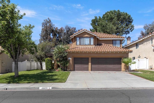 43075 Corte Fresca, Temecula, CA 92592 - mediterranean / spanish-style home with concrete driveway, a tile roof, stucco siding, and an attached garage
