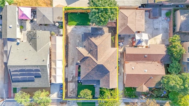 aerial view of residential area with property parcel outlined