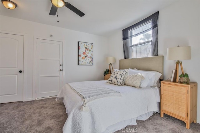 bedroom featuring carpet floors and a ceiling fan