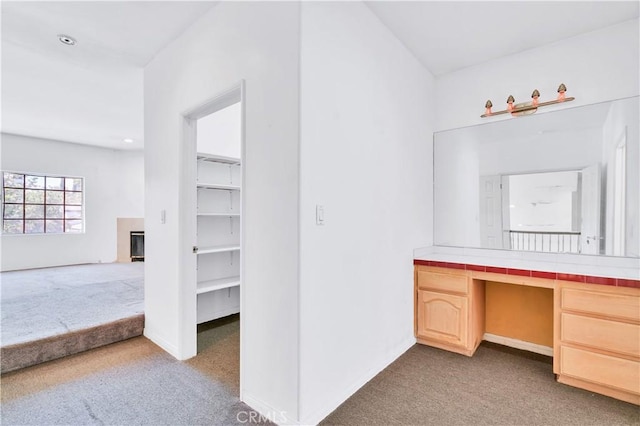 14807 Otsego St, Sherman Oaks, CA 91403 - hallway with carpet flooring, a desk, and recessed lighting
