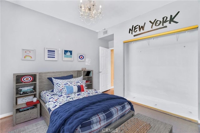 14807 Otsego St, Sherman Oaks, CA 91403 - bedroom featuring a chandelier, baseboards, and a closet