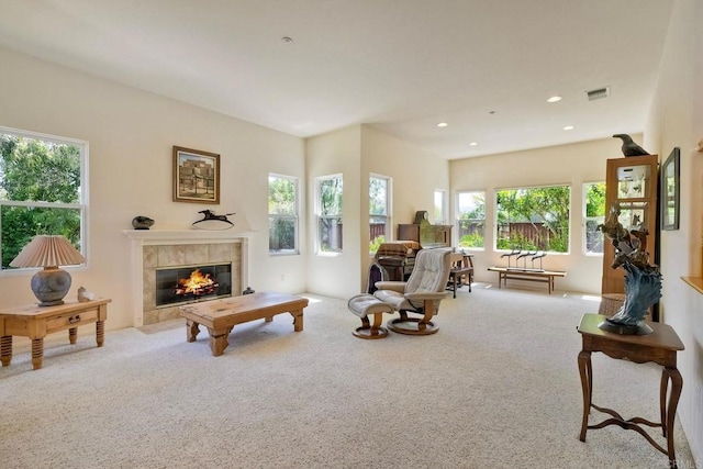 1752 Russet Leaf Ct, El Cajon, CA 92019 - carpeted living area with a fireplace and recessed lighting