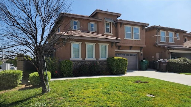 29746 Maxmillian Ave, Murrieta, CA 92563 - view of front of home featuring stucco siding, an attached garage, driveway, and a front lawn