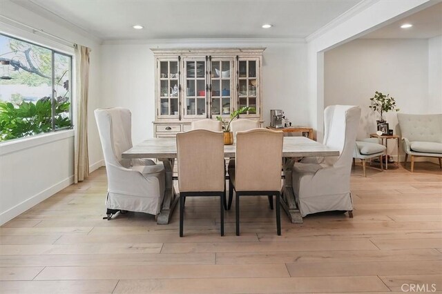 850 N Naomi St, Burbank, CA 91505 - dining area with ornamental molding, light wood-style floors, and recessed lighting