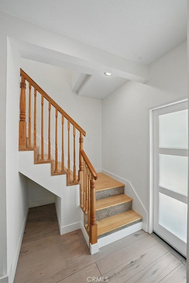 850 N Naomi St, Burbank, CA 91505 - staircase featuring wood finished floors and recessed lighting