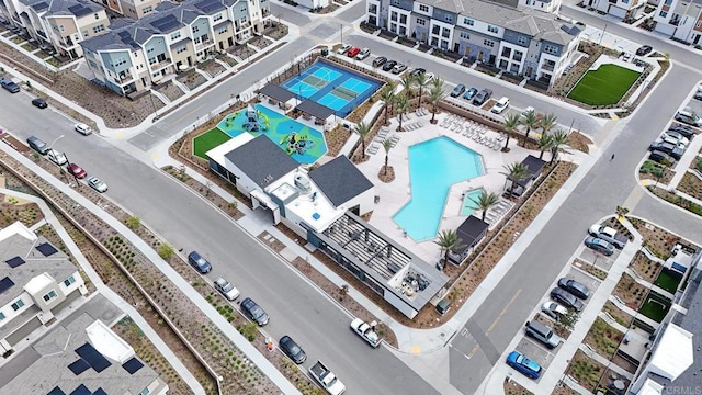 aerial view of a pool