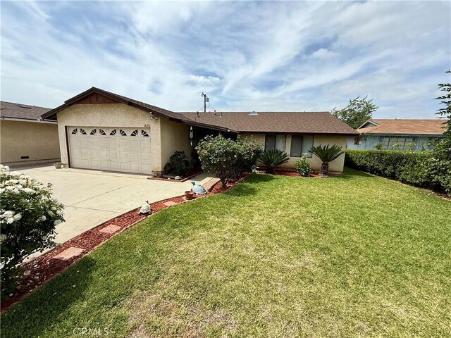 14120 Dillerdale St, La Puente, CA 91746 - ranch-style home with an attached garage, stucco siding, driveway, and a front yard