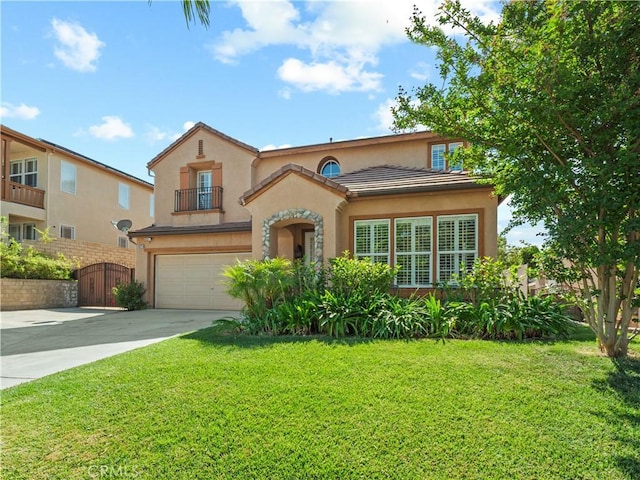 30375 June Rose Ct, Castaic, CA 91384 - view of front of house with stucco siding, an attached garage, concrete driveway, a front yard, and a gate