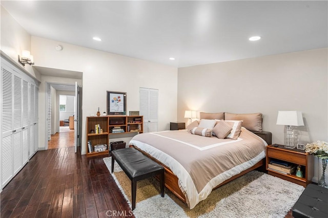 bedroom featuring wood-type flooring and recessed lighting