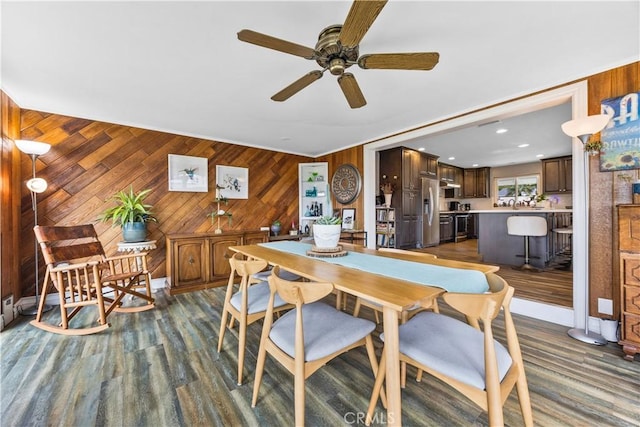 340 Terry Way, La Habra, CA 90631 - dining room with wood walls, ceiling fan, and recessed lighting