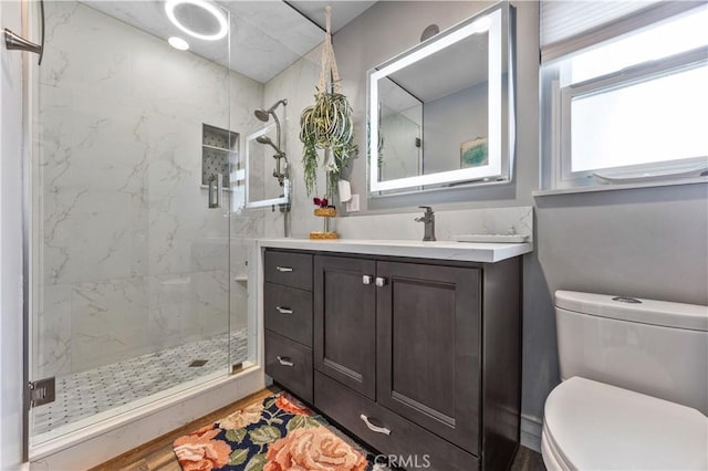 340 Terry Way, La Habra, CA 90631 - bathroom featuring toilet, a marble finish shower, and vanity